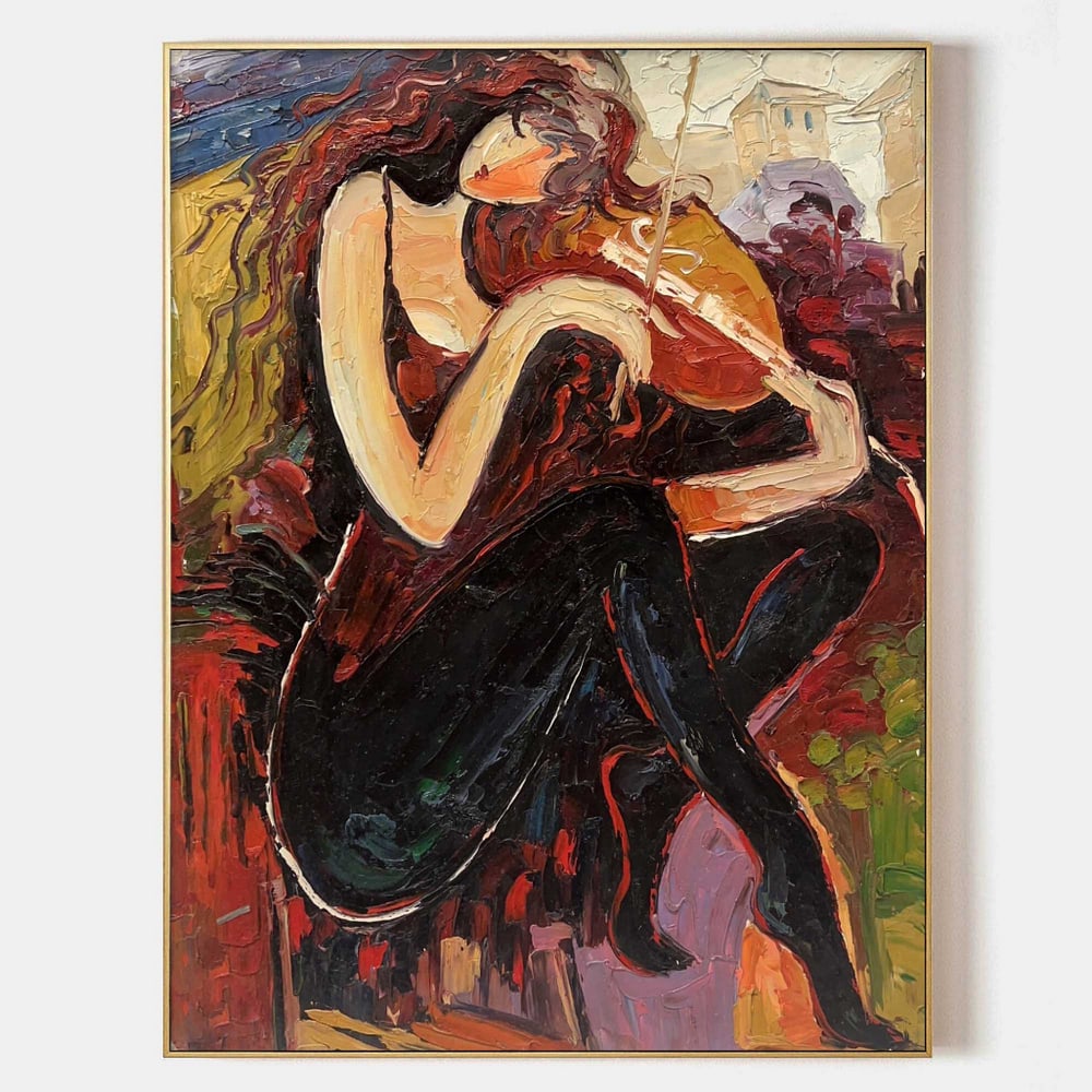 Melody in Color Violin Girl Original Canvas Oil Painting (1 of 5)