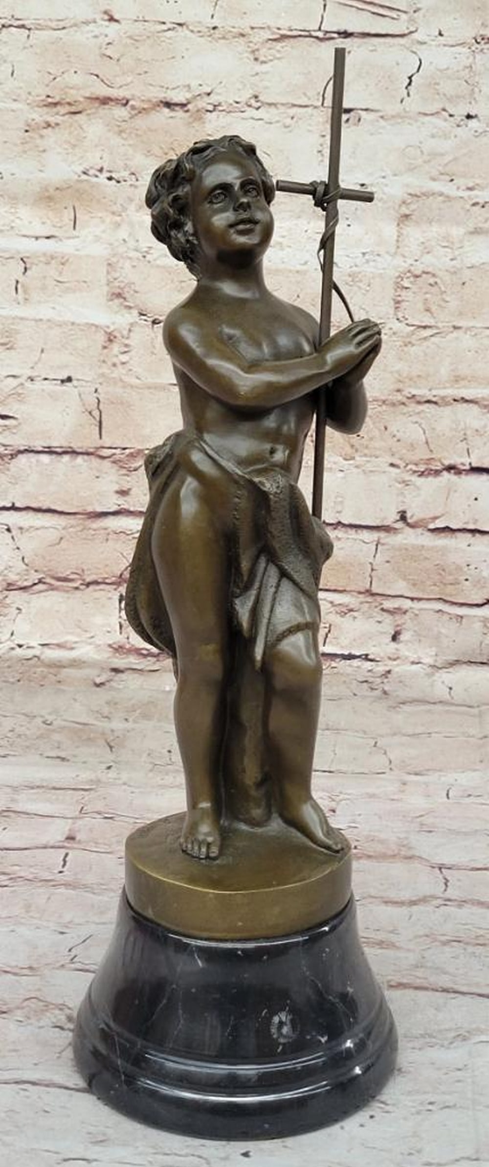 Christian Child Carrying Cross Inspired Bronze Statue - 15" x 5": Christian Child Carrying Cross Inspired Bronze Statue - 15" x 5" A touching and symbolic piece of art. This statue depicts a young child carrying a cross, embodying themes of faith, innocence,