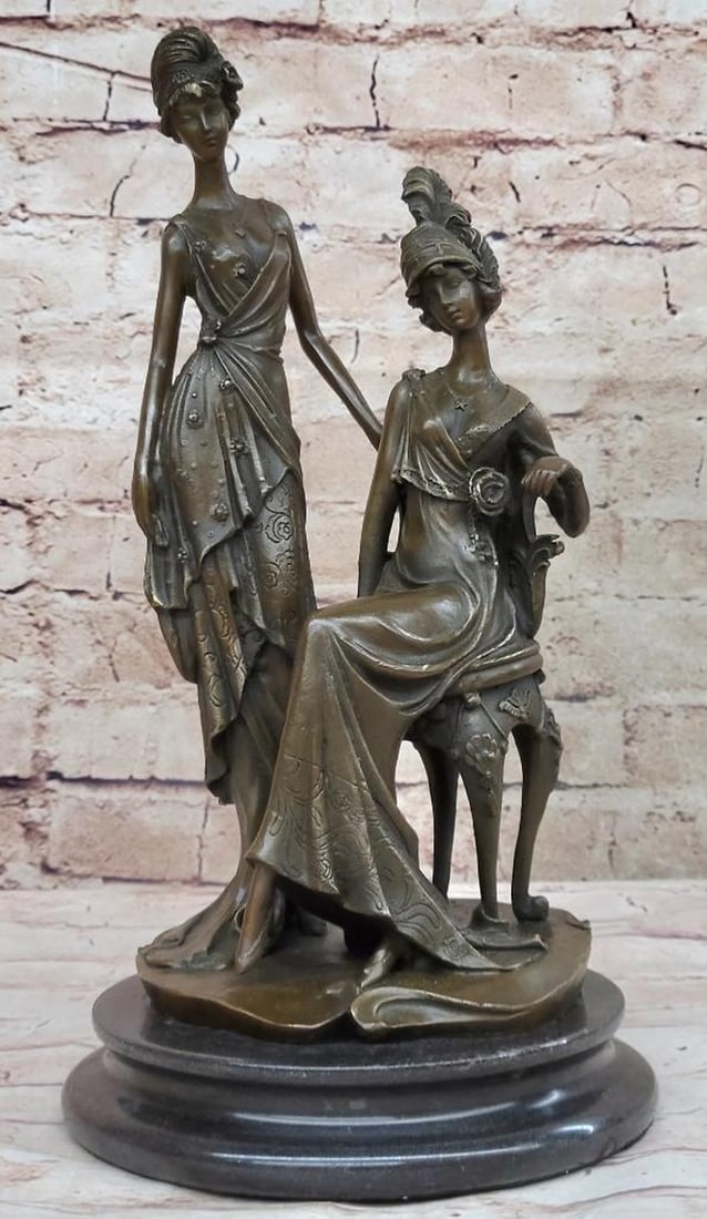 Signed Original Showgirls Bronze Sculpture: Signed Original Showgirls Bronze Sculpture Capture the elegance and charm of the 1920s with this exquisite bronze sculpture depicting two women. Perfect for a sophisticated living