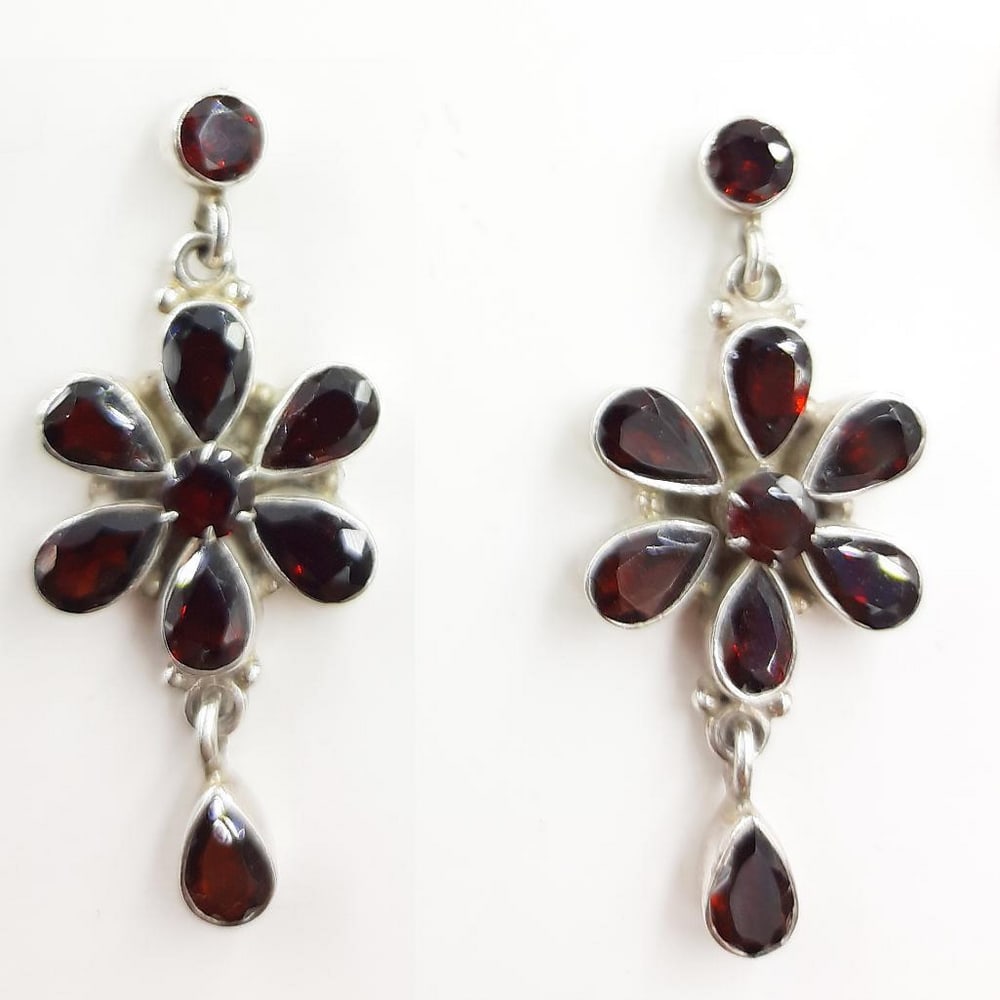 Garnet Stone Flower Earrings: Garnet Stone Flower Earrings View Photos For Further Details