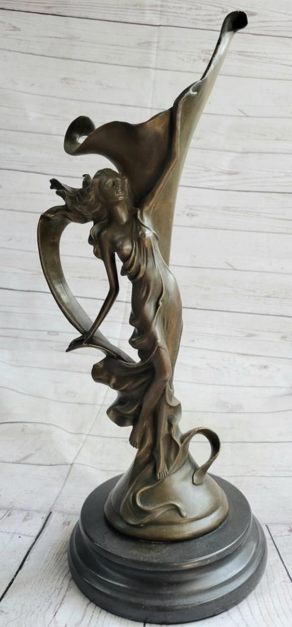 Nymph in Bloom Bronze Art Nouveau Vase - 20" x 8" (1 of 7)