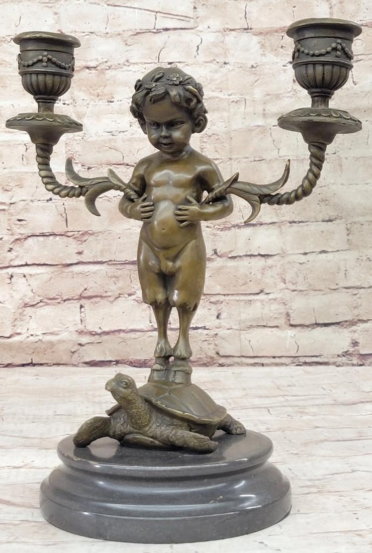 Baby Satyr Candelabrum Bronze Sculpture by Aldo Vitaleh - 13" x 9" (1 of 7)