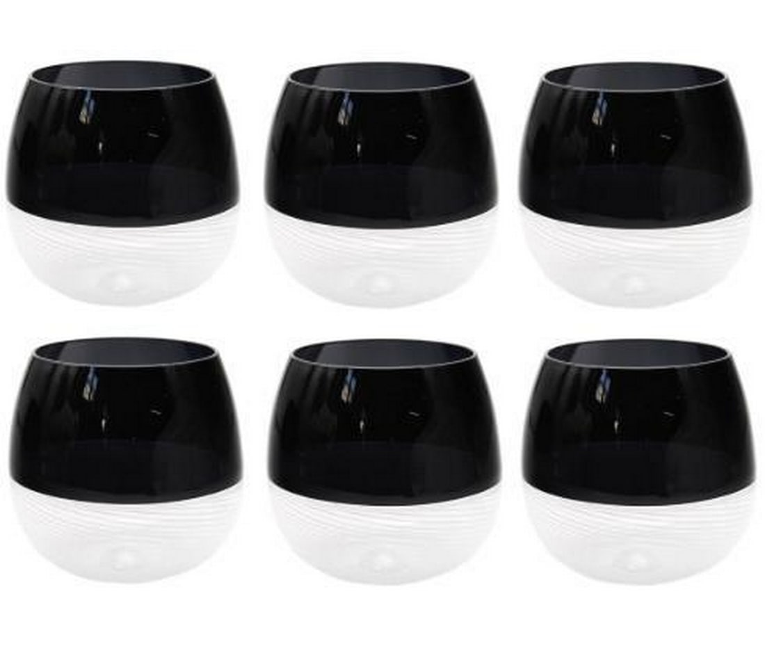 Set of 6 Twisted Murano Glass Black Glossy & Frosted White Tumblers (1 of 2)