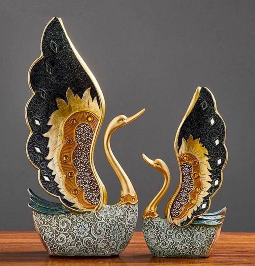 Pair of Black and Gold Swans Figurine Set (1 of 5)