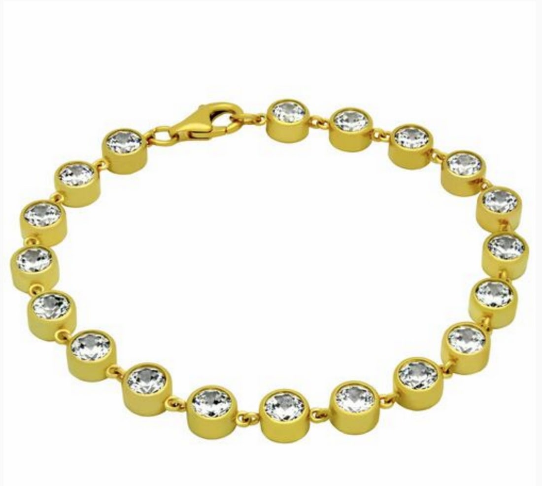 Gold Plated 925 Sterling Silver Tennis Bracelet with Austrian Crystal Accents: Up for Auction is a Gold Plated 925 Sterling Silver Tennis Bracelet with 5mm Austrian Crystal Accents. This is a perfect piece to add elegance to any outfit, and can double to be worn everyday or for 