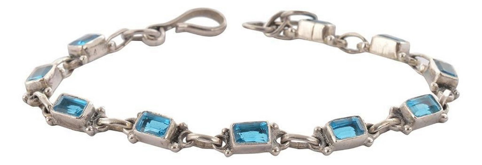 Blue Octagon Sterling Silver Bracelet: Blue Octagon Sterling Silver Bracelet Clasp Type: Hook Size: 20.5cm x 0.6cm View Photos For Further Details.