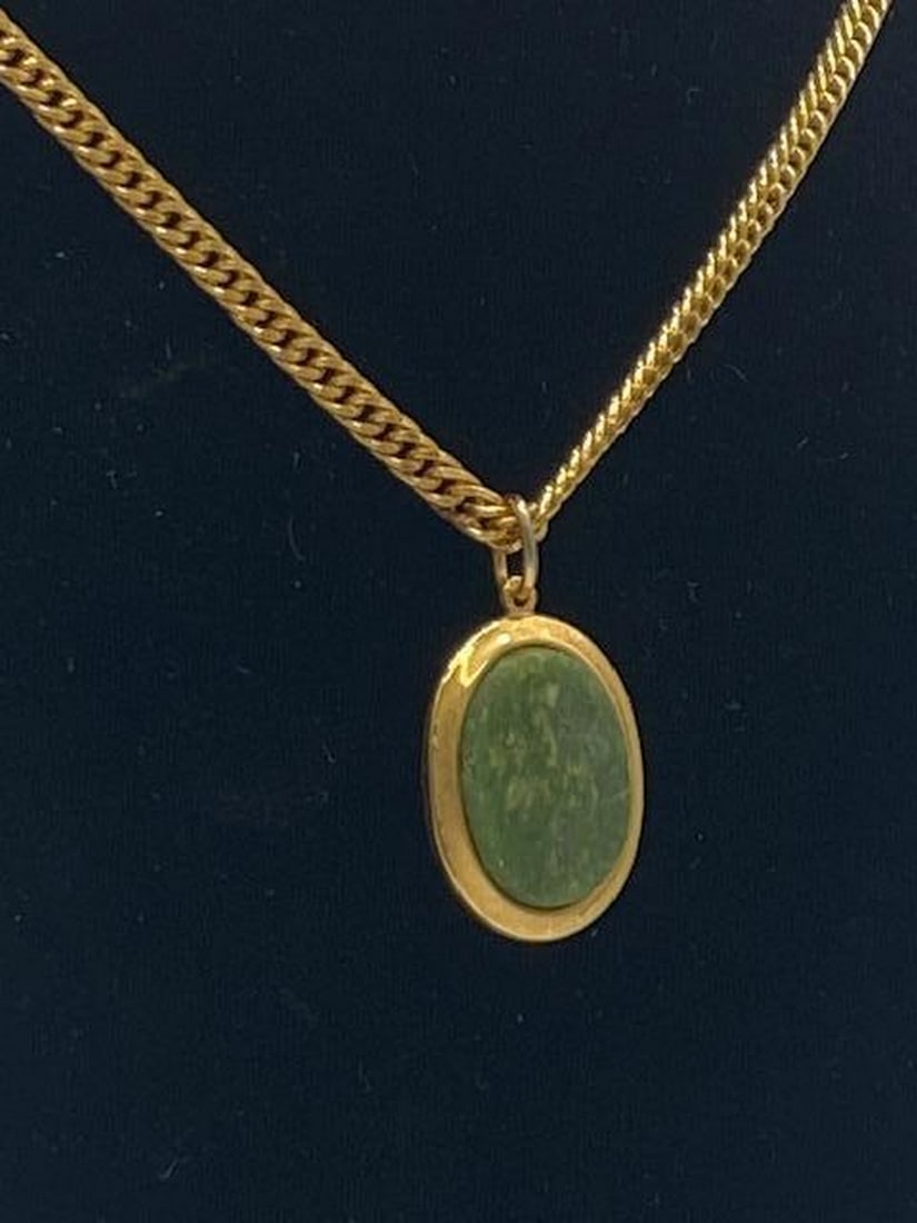 Gold & Green Jade Pendant Paired With Gold Plated Necklace (1 of 1)