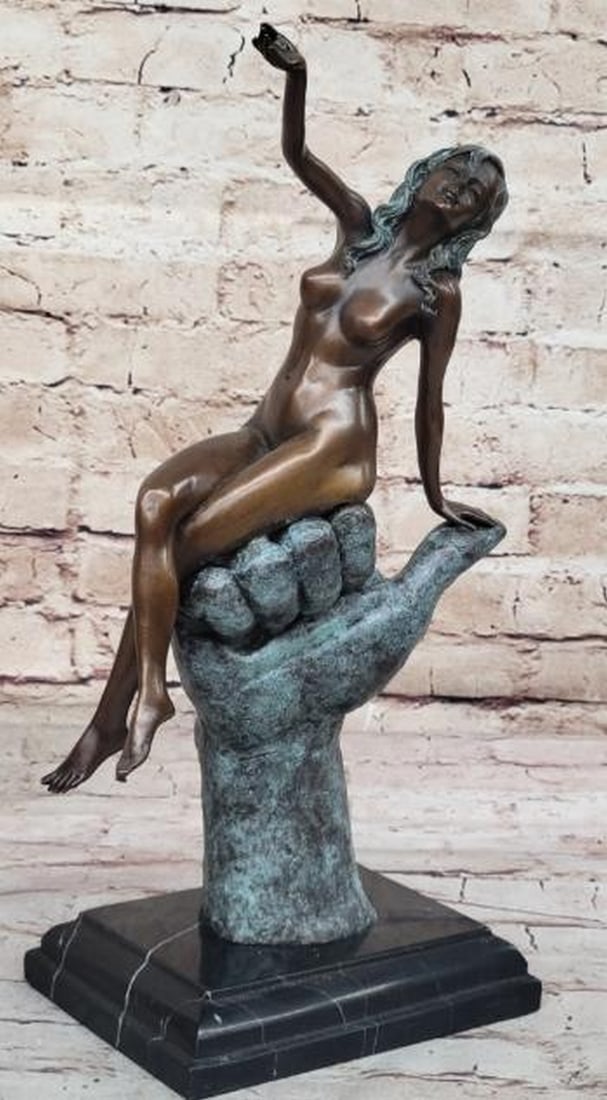Abstract Nude Female on Hand Bronze Sculpture (1 of 7)