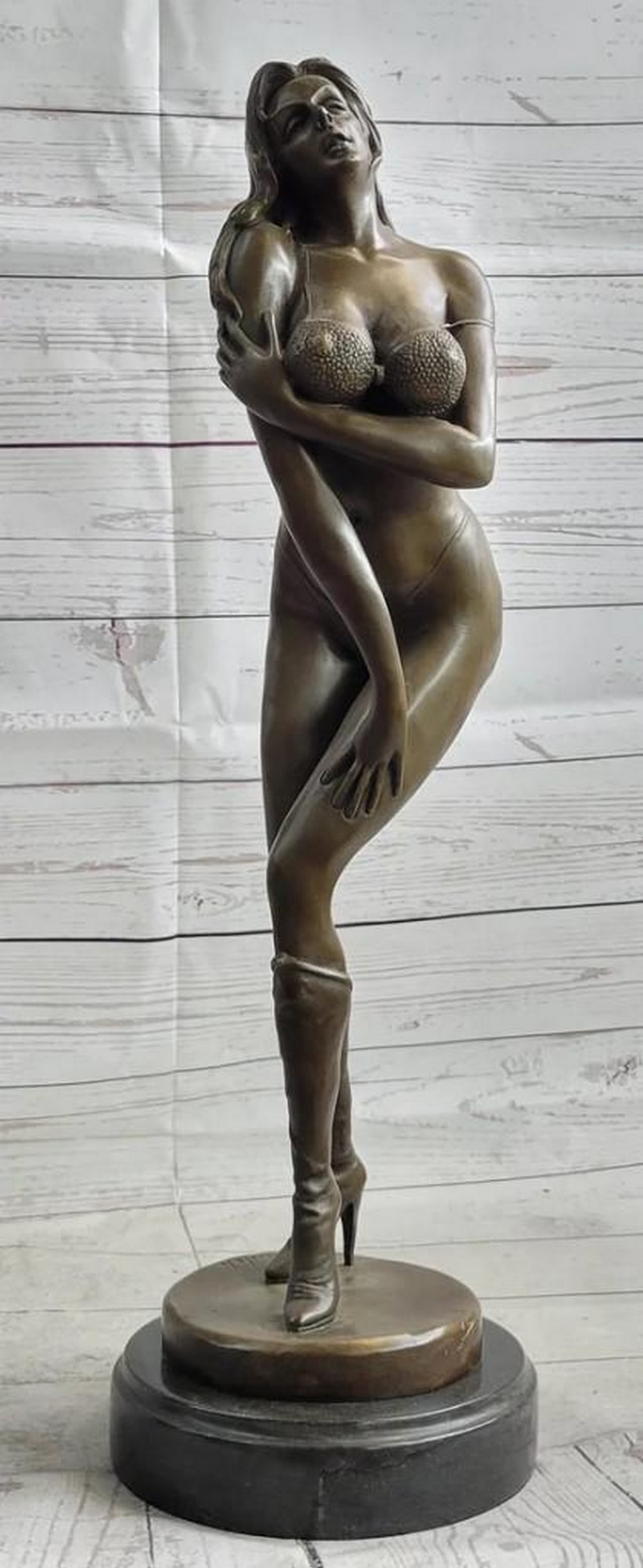 Alluring Bikini-Clad Woman with Boots Original Bronze Statue by Vitaleh - 21" x 6.5": Alluring Bikini-Clad Woman with Boots Original Bronze Statue by Vitaleh - 21" x 6.5" Elevate your space with the Alluring Bikini-Clad Woman with Boots Bronze Statue bearing signature of artist