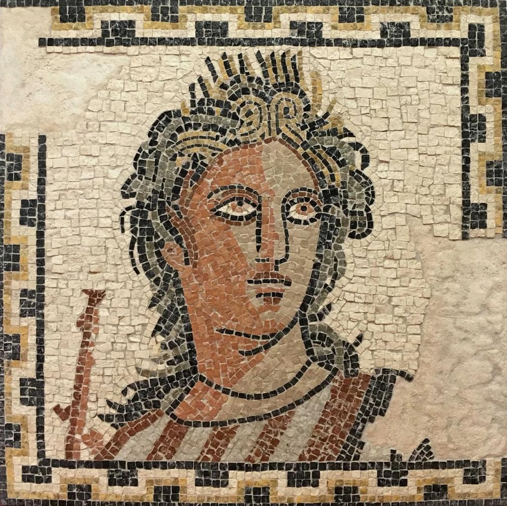 Euterpe, Muse of Music - Incomplete Mosaic: Euterpe, Muse of Music - Incomplete Mosaic Euterpe, Muse of Music - Incomplete Mosaic is apart of a wide collection of Mythological Mosaics. This piece of art is a reproduction the original found in T