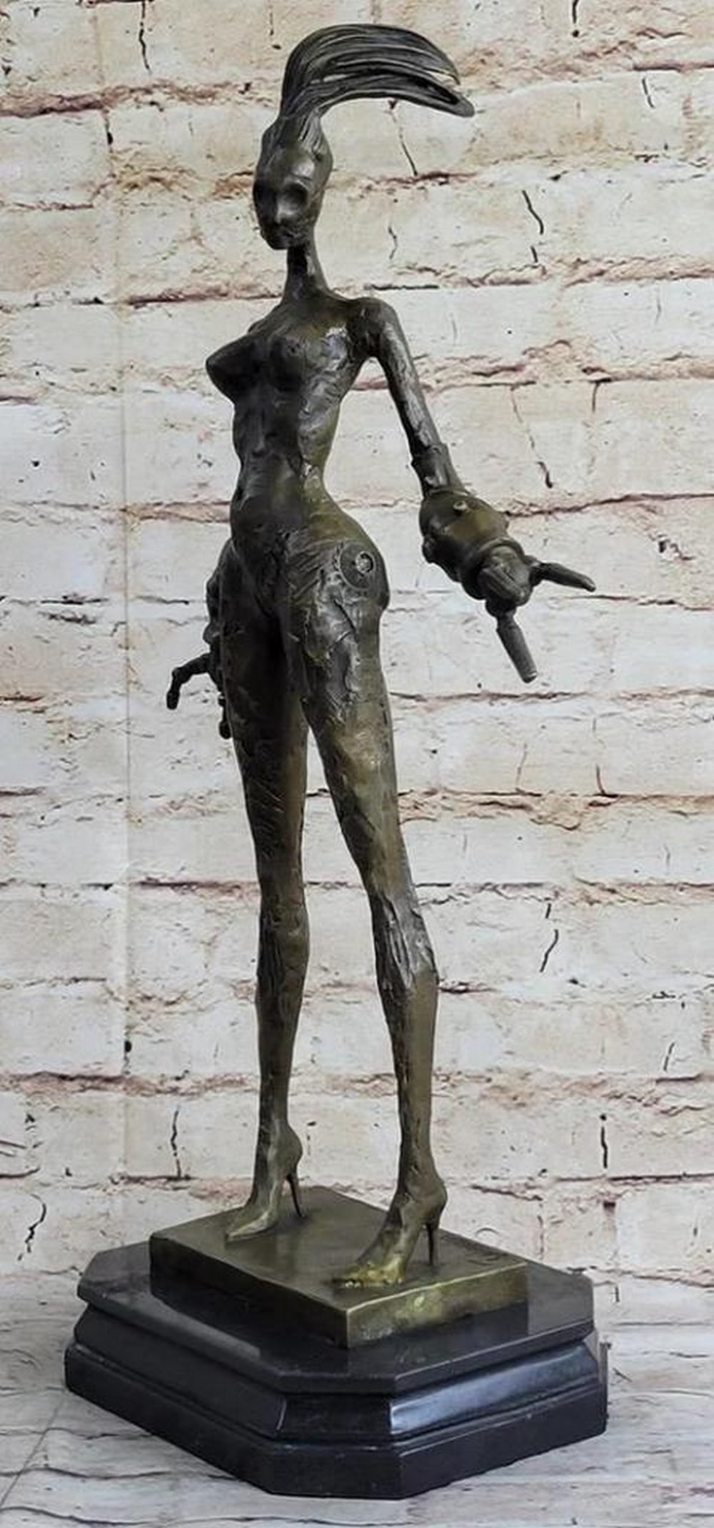 Steampunk Female Cyborg Inspired Bronze Statue - 20" x 8": Steampunk Female Cyborg Bronze Statue - 20" x 8" This abstract artwork invites diverse interpretations and evokes a range of emotions in those who observe it. The sculpture, with its intricate