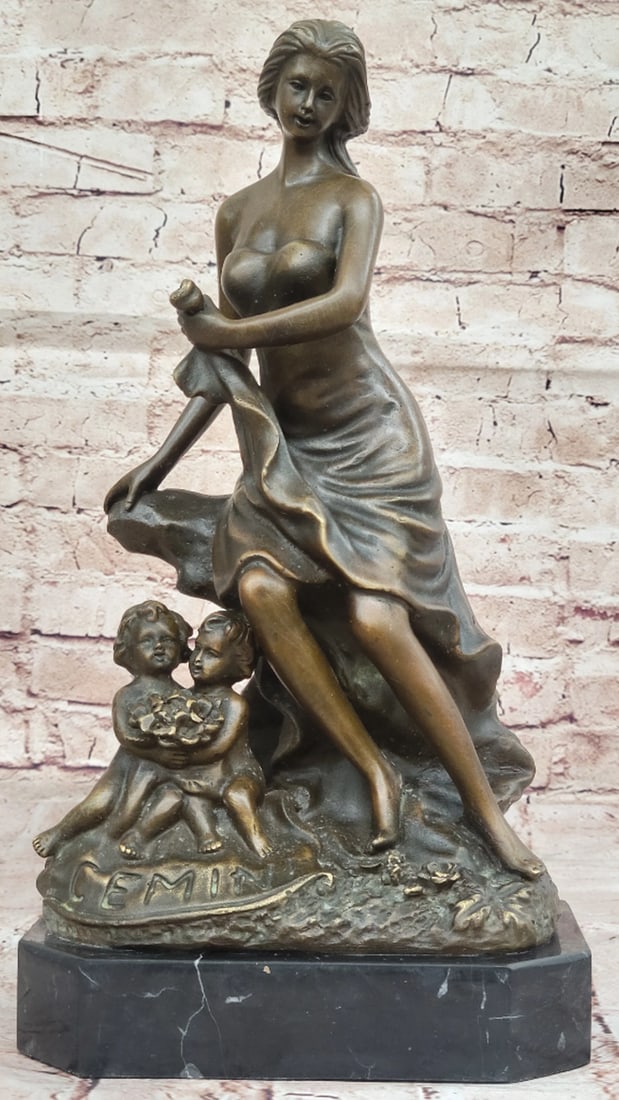 Women with Children Original Bronze Statue - 15" x 8": Women with Children Original Bronze Statue - 15" x 8" Miguel Lopez (Milo)’s Bronze Sculpture captures elegance and tenderness, depicting a graceful woman with two cherubic putti. Meticulousl