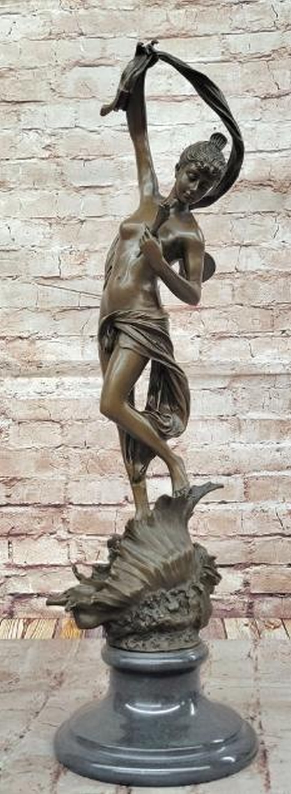 Sea Breeze Enchantress Reproduction Bronze Sculpture - 26.5" x 9": Sea Breeze Enchantress Reproduction Bronze Sculpture - 26.5" x 9". A mesmerizing reproduction, inspired by and bearing the signature of artist Z. Madrazzi, bronze sculpture of a fairy standing