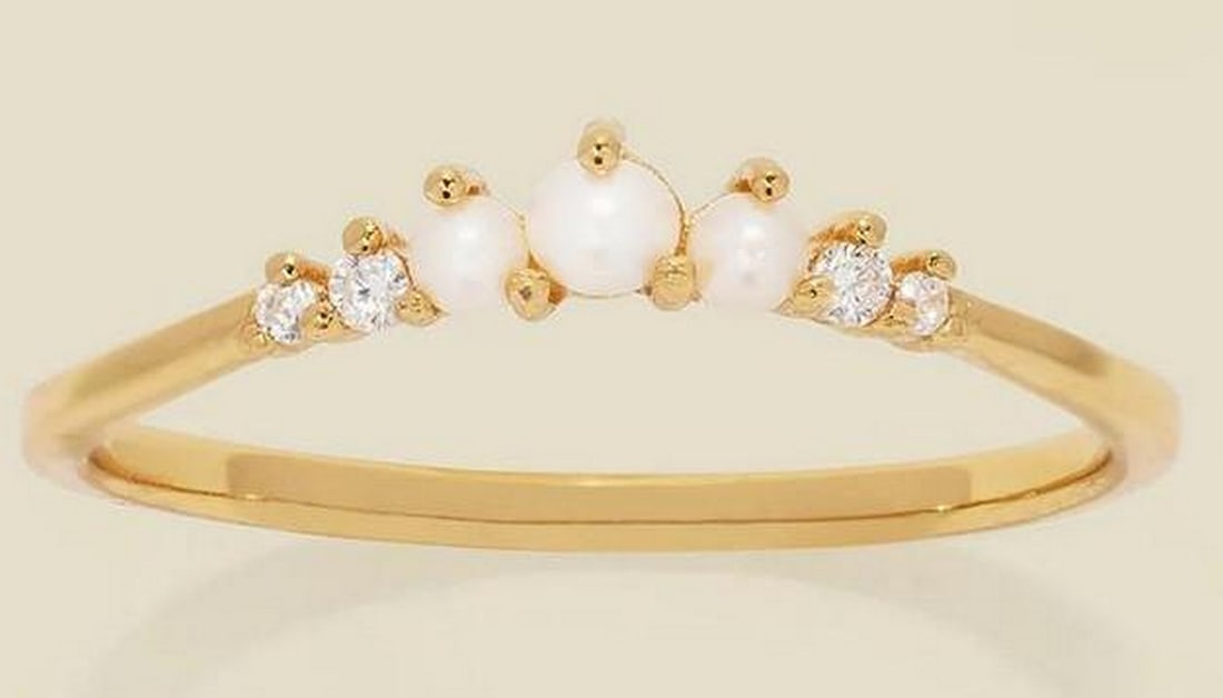 Coastal Harmony Pearl Ring - Size 8: Coastal Harmony Pearl Ring - Size 8 Inspired by the meeting of land and sea, this lustrous gold vermeil ring features a graceful arch of graduated freshwater pearls, accented by petite CZs and set in 