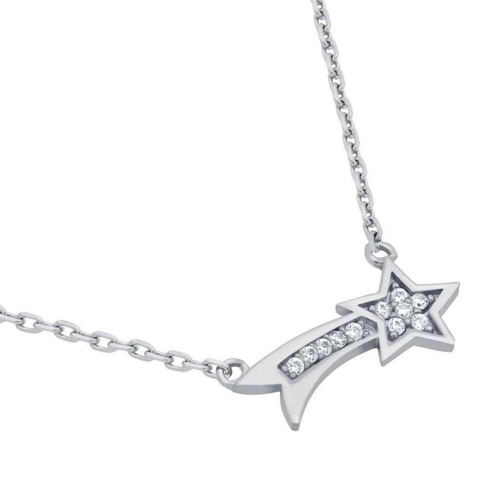 16" + 2" Rhodium-Plated Shooting Star CZ 925 Sterling Silver Necklace (1 of 2)