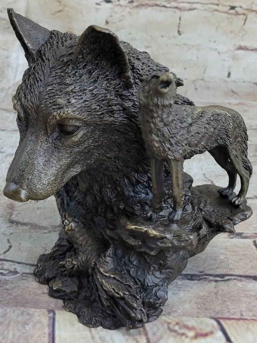 Signed Milo Original Wolves Bronze Sculpture - 6" x 5" (1 of 5)