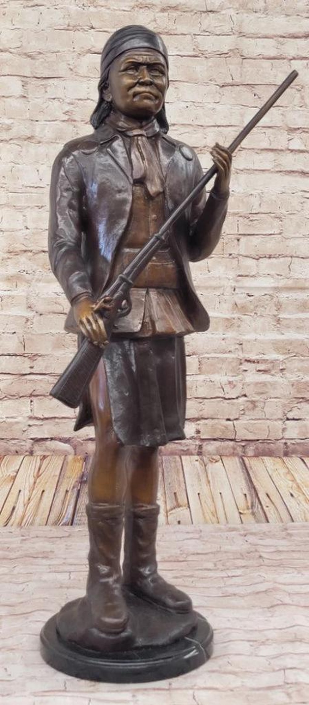 Geronimo With Rifle: A Captivating Inspired Bronze Sculpture by C.M. Russell - 31" x 19.5" (1 of 6)