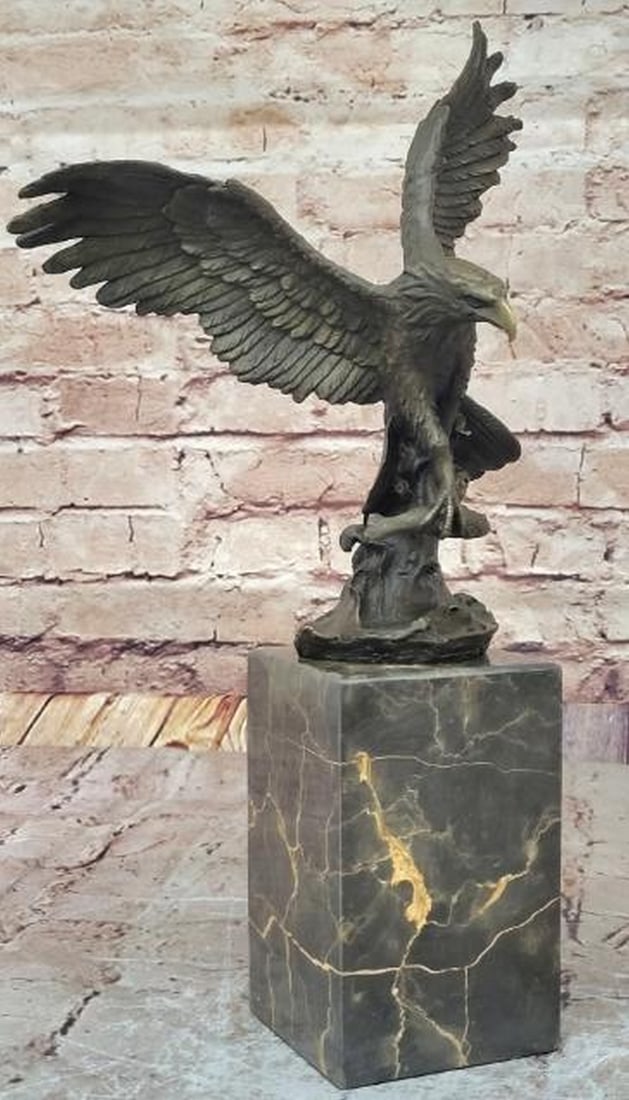 American Bald Eagle Clutching a Fish Bronze Statue - 14" x 8" (1 of 8)