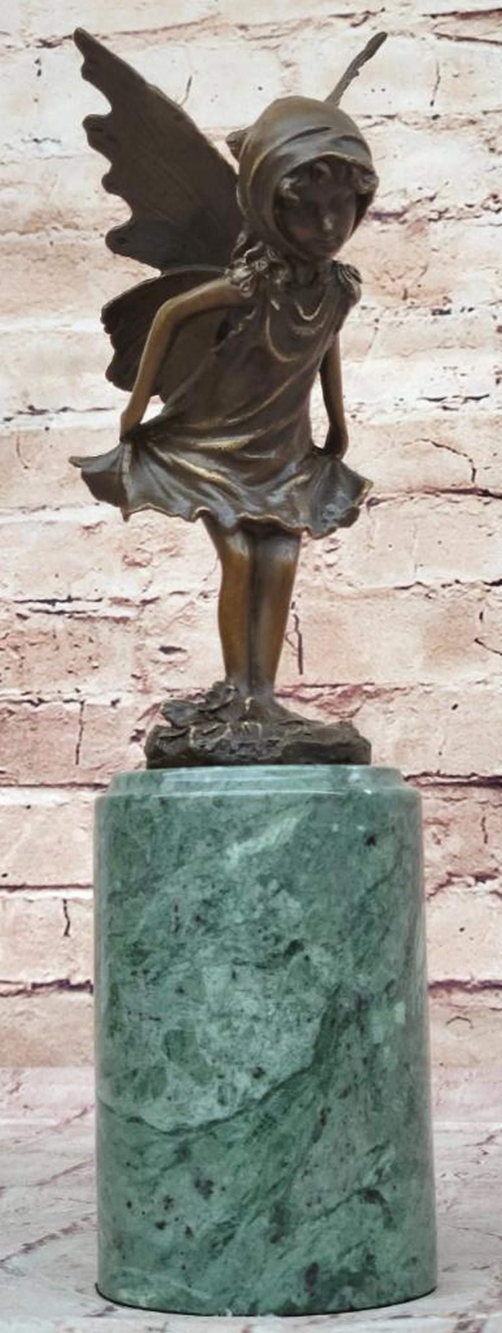 Curtsying Fairy Girl Original Bronze Statue - 12" x 5": Curtsying Fairy Girl Original Bronze Statue - 12" x 5" The bronze statue captures the delicate form of a fairy girl mid-curtsy. Her wings are detailed, complementing her flowing dress and eleg