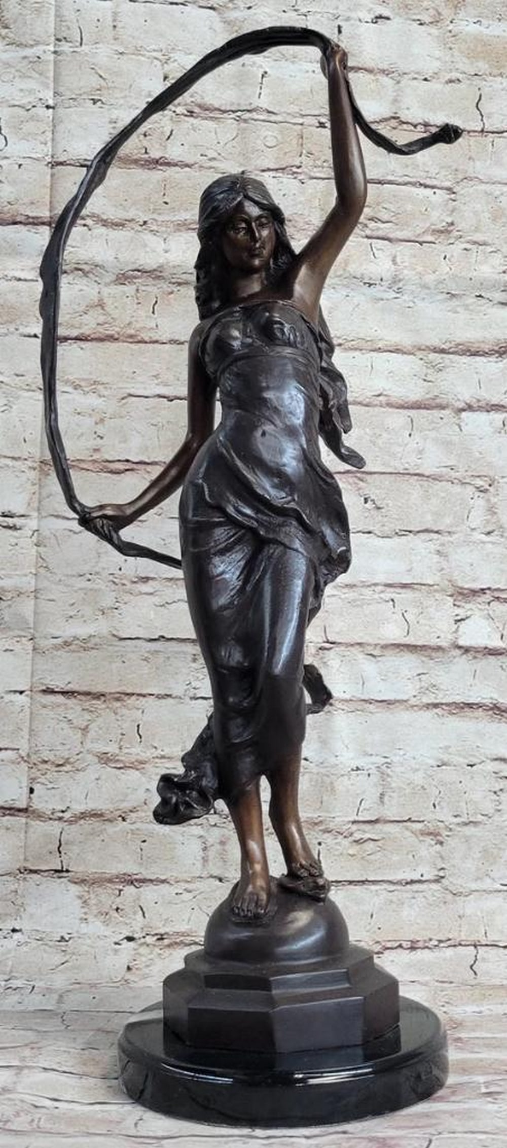 Enchanting Elegance: Inspired Bronze Statue Ribbon Dancer on Cobra Base - 24" x 12" (1 of 6)