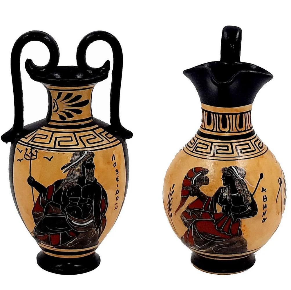 Set of 2 Black-Figure Greek Vases – Poseidon and Athena Replica (1 of 4)