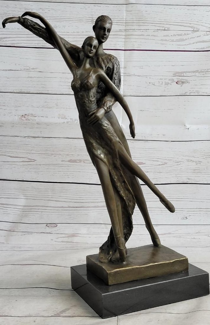 Graceful Ballerina Duo Original Bronze Sculpture by Aldo Vitaleh - 19" x 11": Graceful Ballerina Duo Original Bronze Sculpture by Aldo Vitaleh - 19" x 11" The bronze ballerina stands balancing all of her gentle weight on her partner, who supports her on his right leg. S