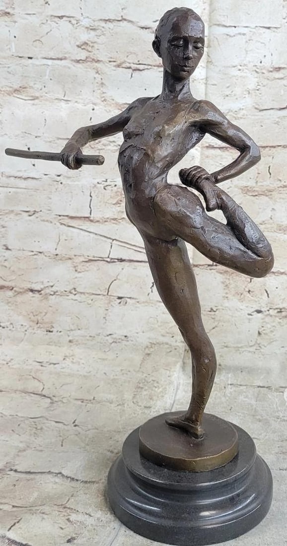 Ballerina Dancer Girl Original Bronze Statue - 14" x 8.5": Ballerina Dancer Girl Original Bronze Statue - 14" x 8.5" This modern sculpture captures elegance and grace, depicting a tall, slender woman in a captivating pose. Balancing on one leg with he