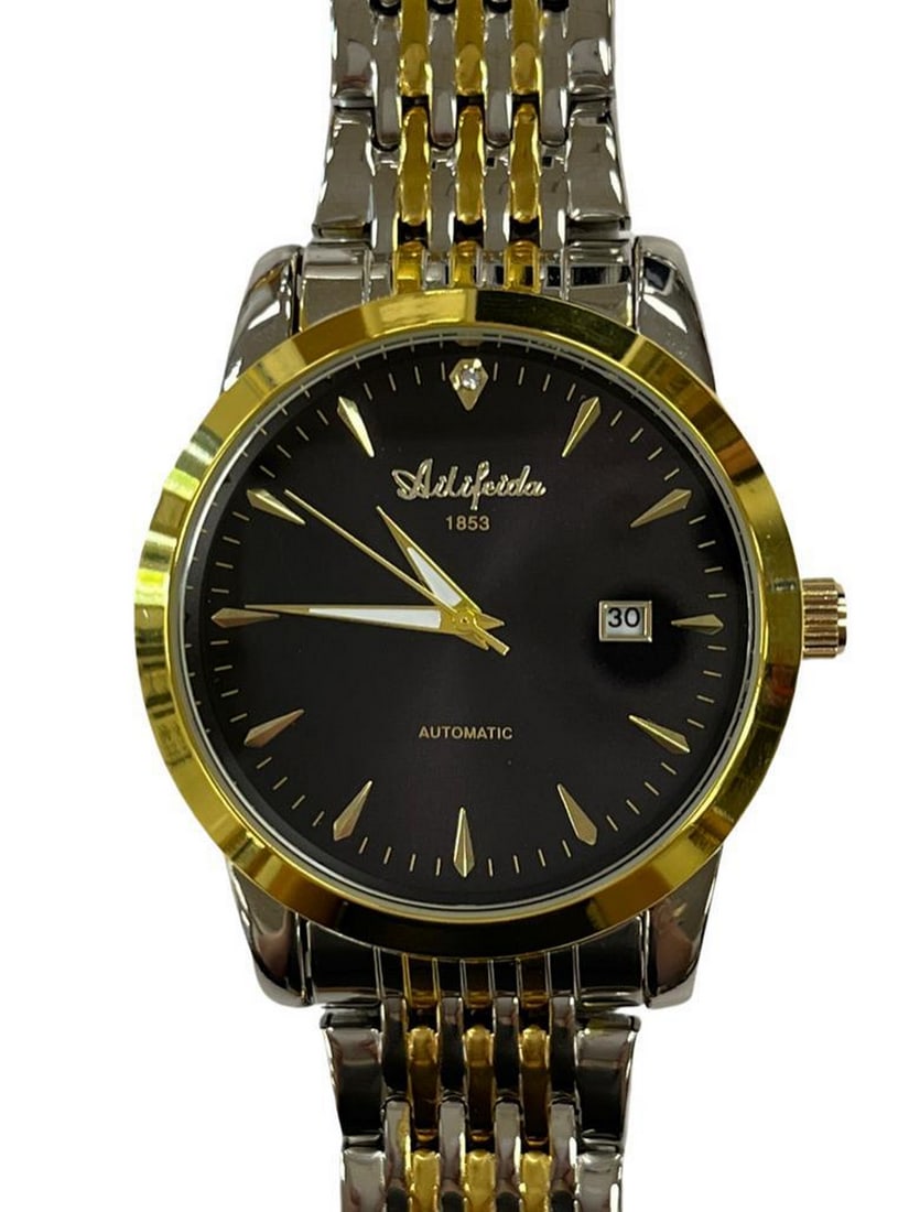 Mens Luxury Gold and Silver Stainless Steel Automatic Watch With Black Dial: Men's Luxury Gold and Silver Stainless Steel Automatic Watch With Black Dial Introducing the Men's Luxury Gold and Silver Stainless Steel Automatic Watch With Black Dial—a remarkable timepie