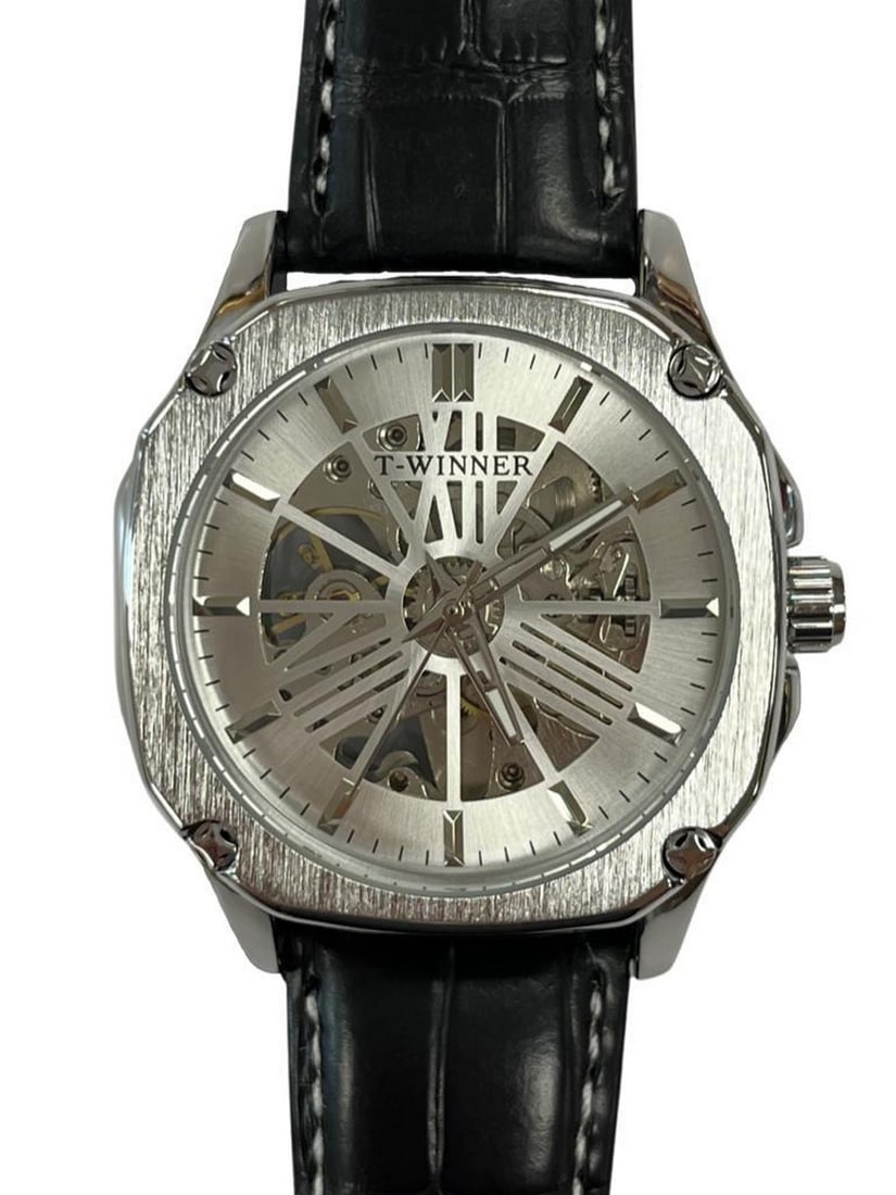 Mens Luxury Automatic Stainless Steel Watch With Genuine Leather Band (1 of 2)
