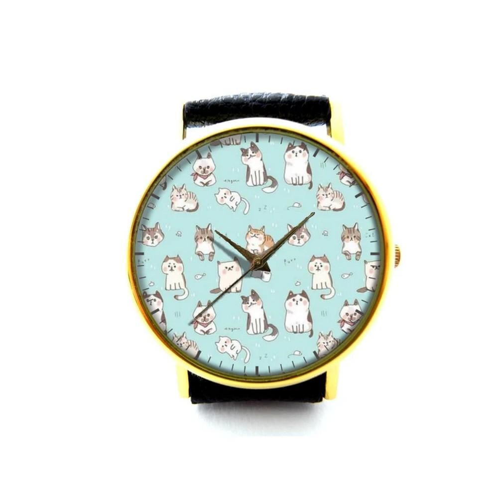 Unique Watch With Cute Kitties Photo on Dial and Genuine Leather Band (1 of 2)
