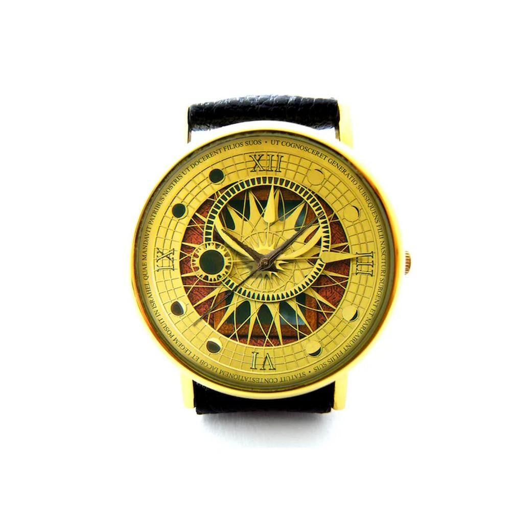 Unique Watch With Steampunk Astrology Dial & Genuine Leather Band: Unique Watch With Steampunk Astrology Dial & Genuine Leather Band Introducing the Unique Vintage Steampunk Astrology Watch With Genuine Leather Watch Band—a distinctive timepiece that blends ant