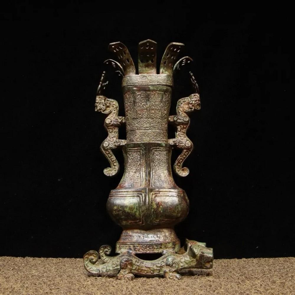 Antique Chinese Two Dragons Bronze Bottle Ornament (1 of 7)