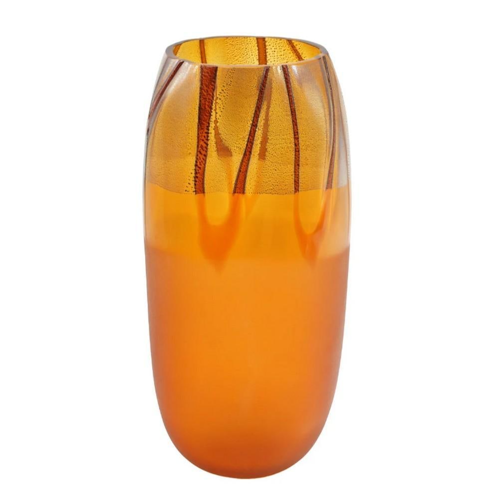 Murano Amber Glass Vase with Gold Leaf: Murano Amber Glass Vase with Gold Leaf This amber Murano glass vase features gold leaf detailing and is handcrafted by skilled artisans in Venice using traditional glassmaking techniques. The warm amb