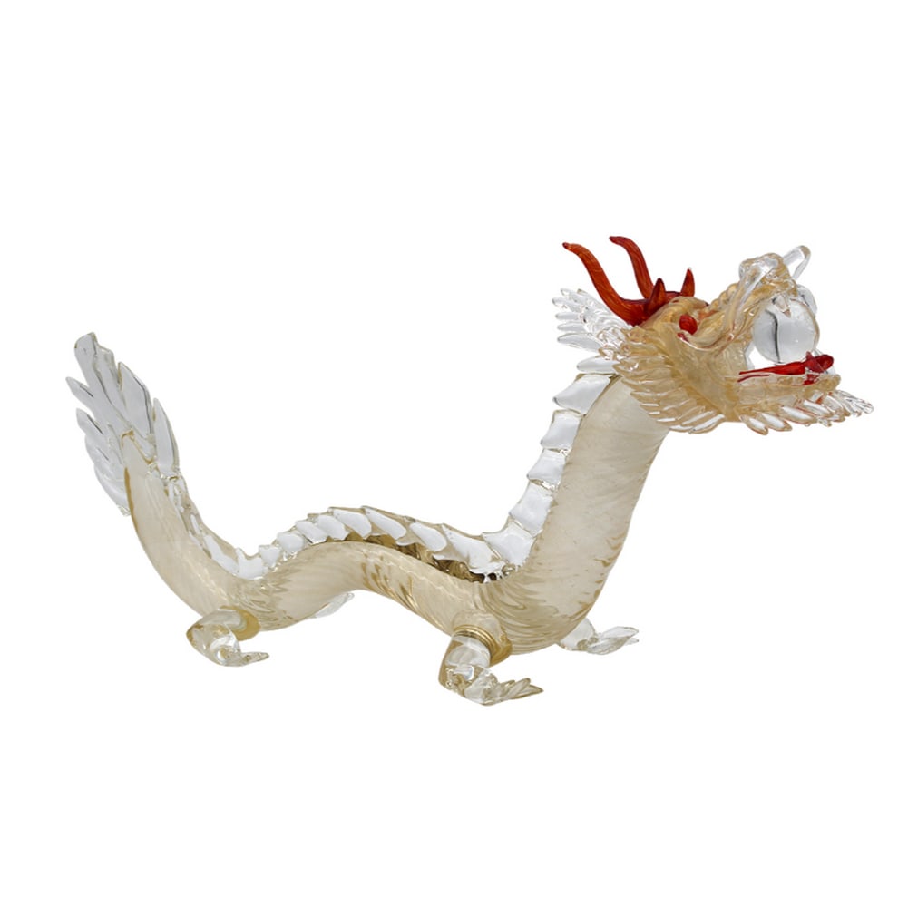 Golden Dragon Murano Glass Sculpture: Golden Dragon Murano Glass Sculpture This exclusive Murano glass dragon sculpture is expertly handmade using the warm glass modeling technique and adorned with genuine 24K gold leaf. A stunning statem