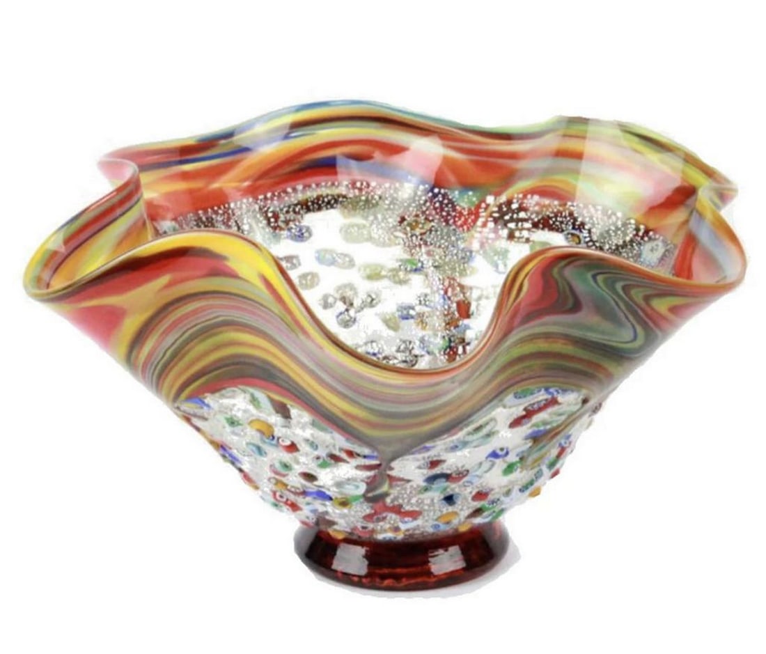 FortePiano Murano Centerpiece with Millefiori and Silver Accents: FortePiano Murano Centerpiece with Millefiori and Silver Accents The FortePiano Murano Centerpiece is a stunning piece of art, featuring the intricate Millefiori technique, which creates vibrant, flow
