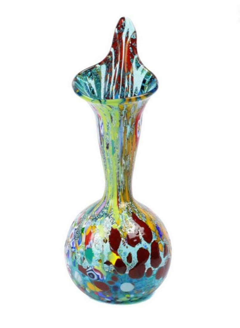 Kandinsky Vase – Light Blue Murano Glass with Murrina Decoration: Kandinsky Vase – Light Blue Murano Glass with Murrina Decoration This elegant Murano glass vase is handcrafted using the traditional glass-blowing technique and enriched with colorful murrina decora