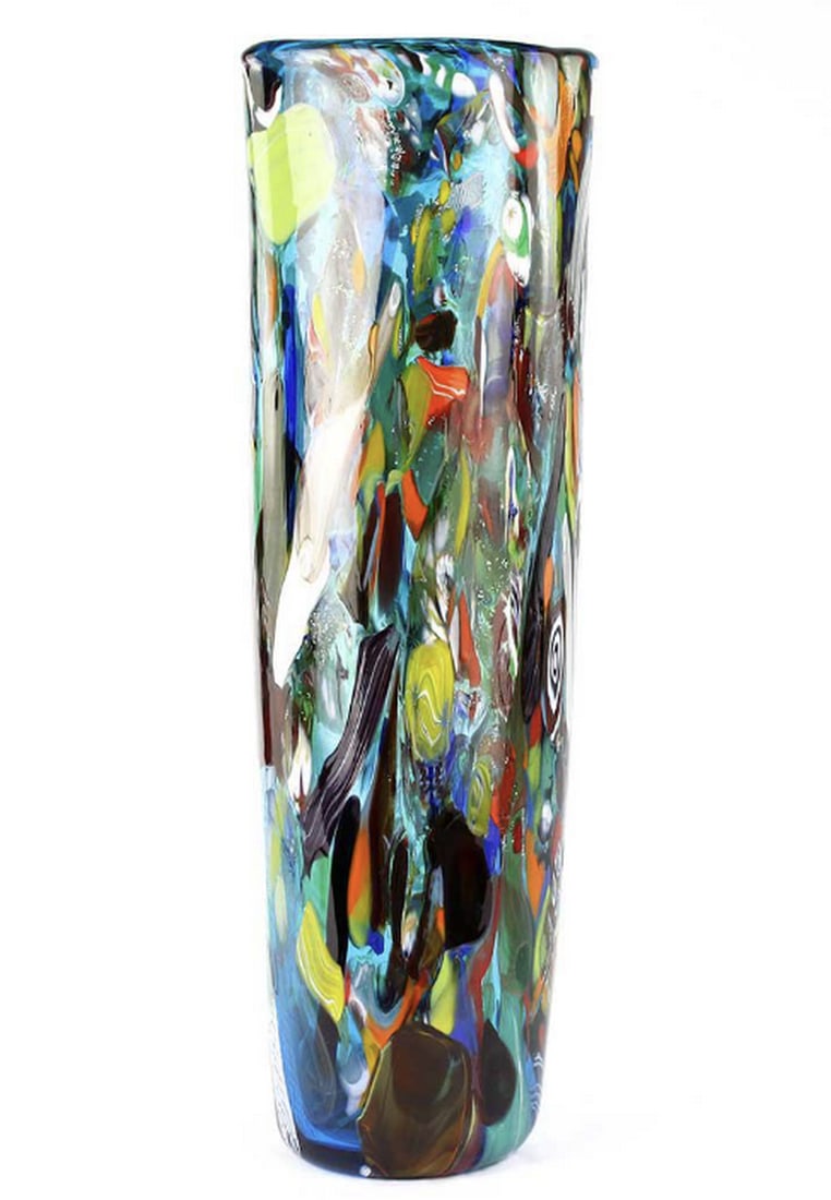 Cezanne Multicolor Vase from Original Murano Glass: Cezanne Multicolor Vase from Original Murano Glass This stunning handmade art glass vase features multicolored glass. Initially crafted using the glass blowing technique, small pieces (called macete i