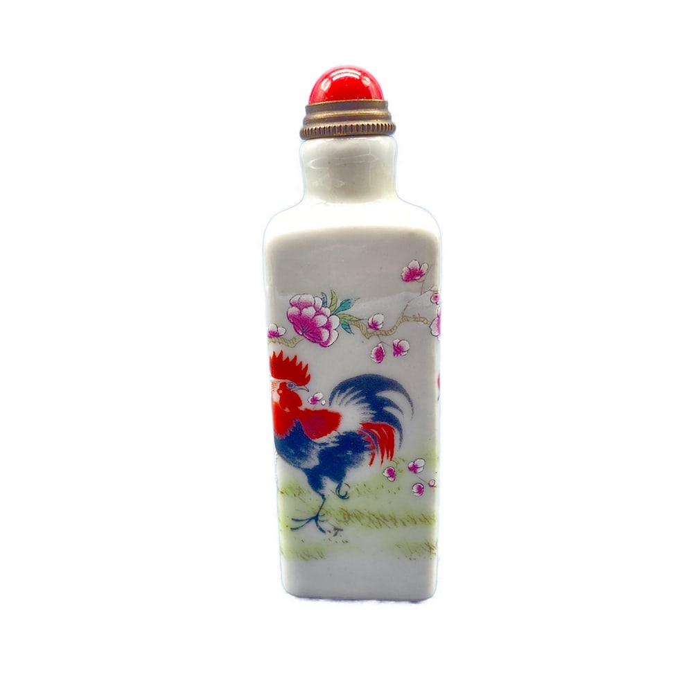 LIVELY HANDMADE CHINESE PORCELAIN AND JASPER SNUFF BOTTLE (1 of 4)