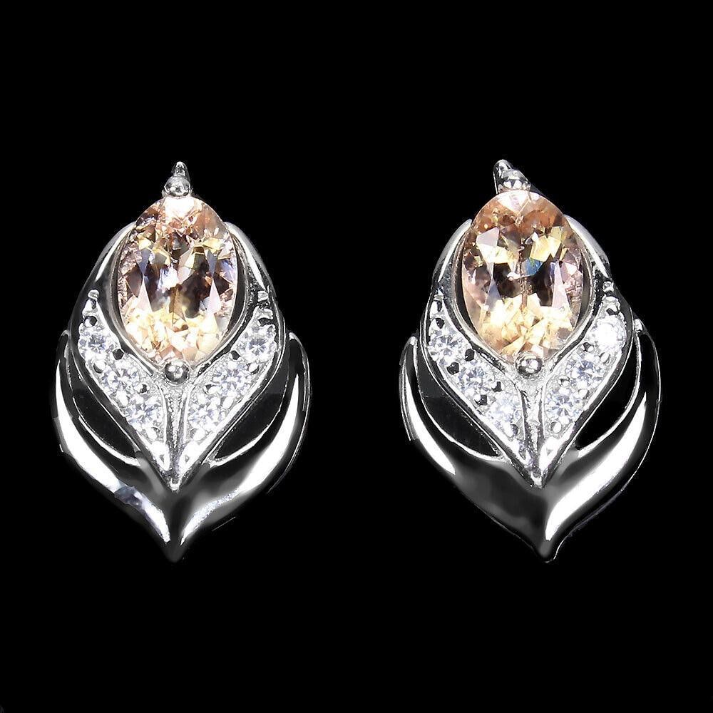 Oval Pink Morganite Gemstone and CZ 925 Sterling Silver Earrings Stud (1 of 3)