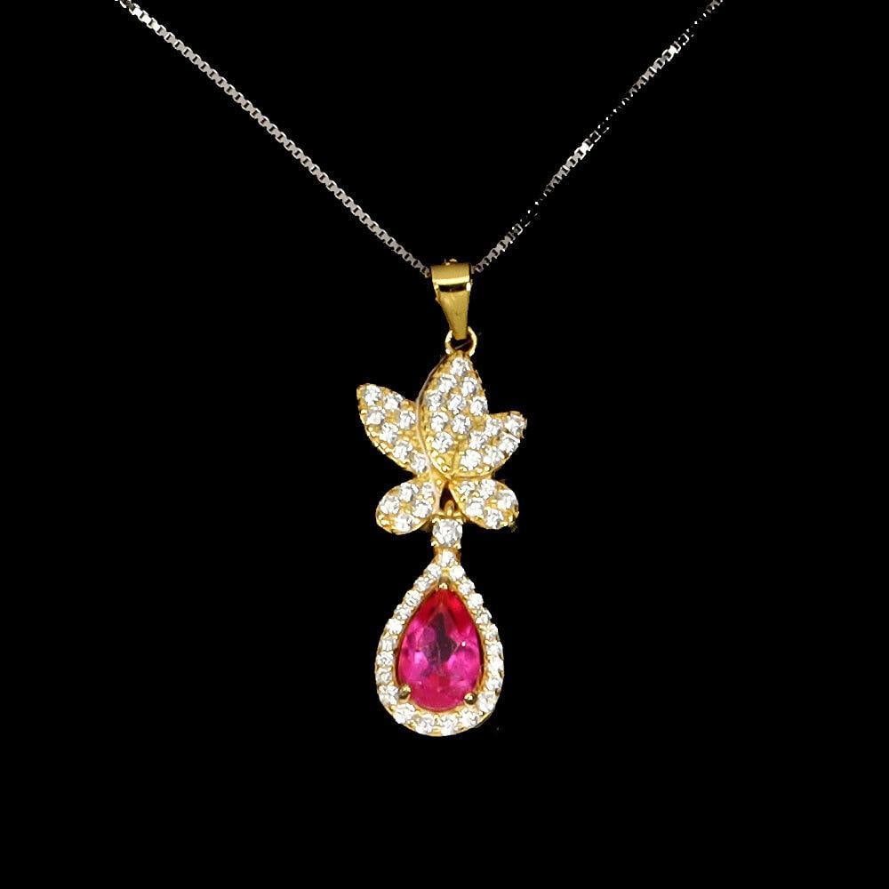 Pear Pink Topaz and Cz 925 Sterling Silver 18" Flower Necklace: Pear Pink Topaz and Cz 925 Sterling Silver 18" Flower Necklace Metal: 925 Sterling Silver Plate: 14k Yellow Gold Style: Tennis Main Stone: Pear Cut Rich Pink Topaz Chain type: Curb Link Necklace L