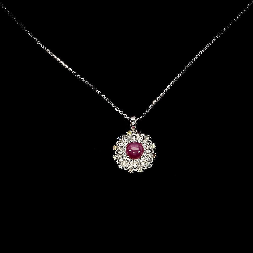 Heated Round Ruby White Topaz Gemstone 925 Sterling Silver Necklace: Heated Round Ruby White Topaz Gemstone 925 Sterling Silver Necklace Elevate your elegance with our Heated Round Ruby and White Topaz Gemstone Necklace, a dazzling fusion of passionate color and timele