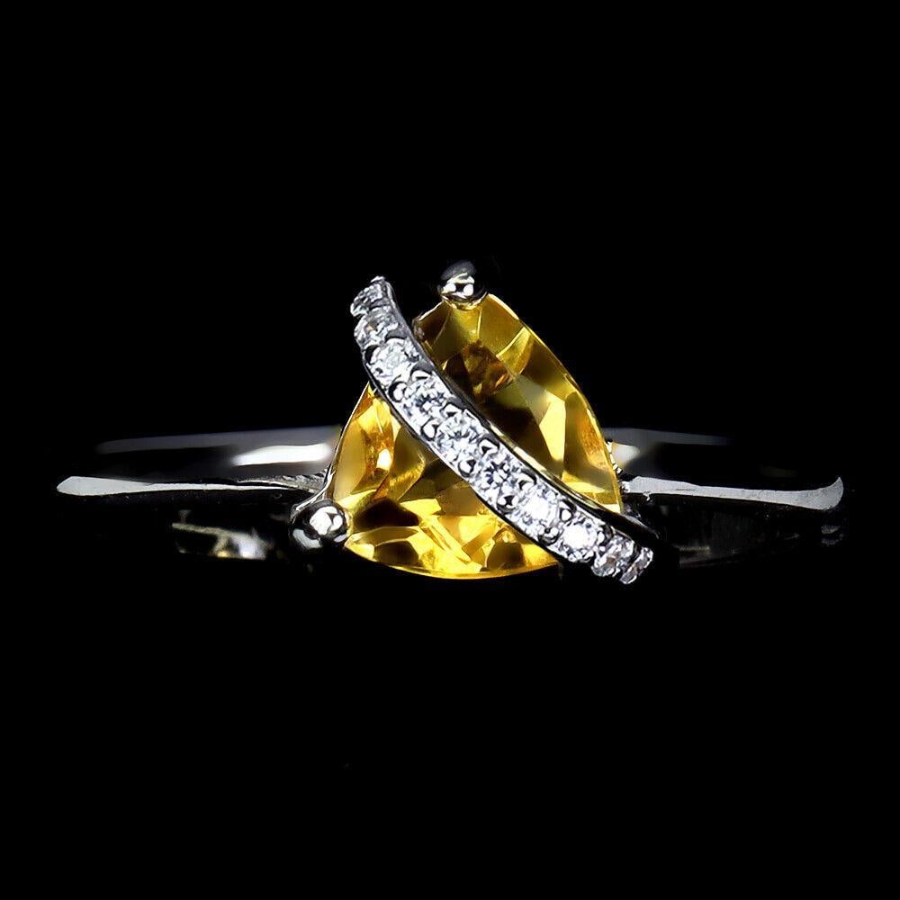 Trilliant Citrine 7mm CZ Gemstone 925 Sterling Silver Ring - Size 6.5 (1 of 3)