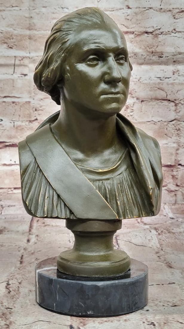 George Washington Bronze Bust by Fisher - 11" x 5.5": George Washington Bronze Bust by Fisher - 11" x 5.5" This handcrafted bronze bust by artist Fisher honors the legacy of George Washington with classical elegance and sculptural finesse. Captur