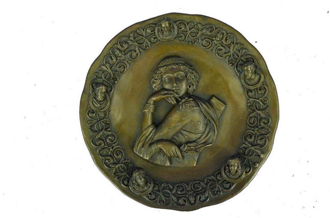 Young Woman with Flowers Bronze Wall Sculpture by Jean Patoue – 8.5" x 8.5": Young Woman with Flowers Bronze Wall Sculpture by Jean Patoue – 8.5" x 8.5" This bronze wall sculpture depicts the serene profile of a young woman surrounded by blossoming flowers, capturing