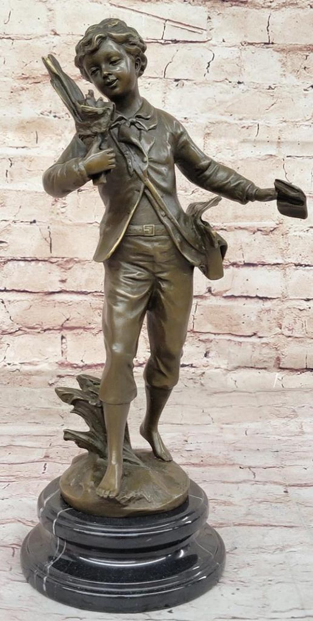 Innocence Unveiled: Bruchon Fabulous French Inspired Bronze Statue of a School Boy - 14.5" x 7": Innocence Unveiled: Bruchon Fabulous French Inspired Bronze Statue of a School Boy - 14.5" x 7" Delight in the enchanting aura emanating from Bruchon Sculpture's Fabulous French bronze sta