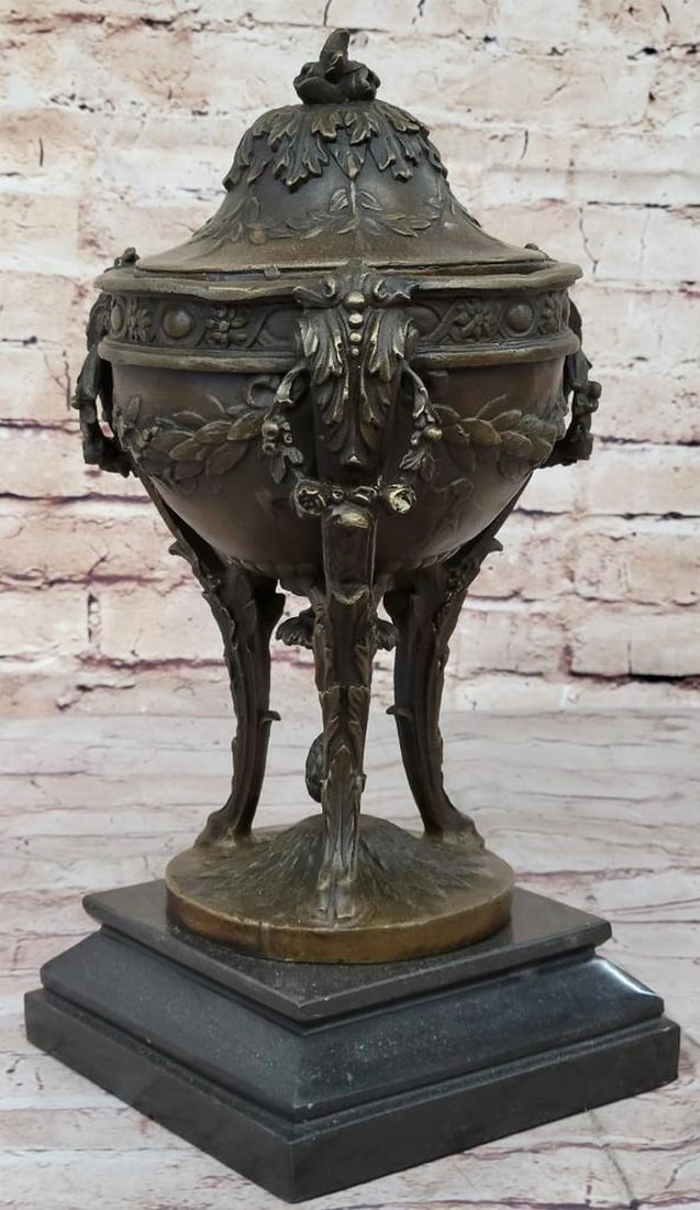 Louis XVI Antique Style Bronze Urn Sculpture on Marble Base – 13" x 6": Louis XVI Antique Style Bronze Urn Sculpture on Marble Base – 13" x 6" Embodying the elegance of the French Louis XVI style, this hot cast bronze urn is a striking work of art signed by Jean
