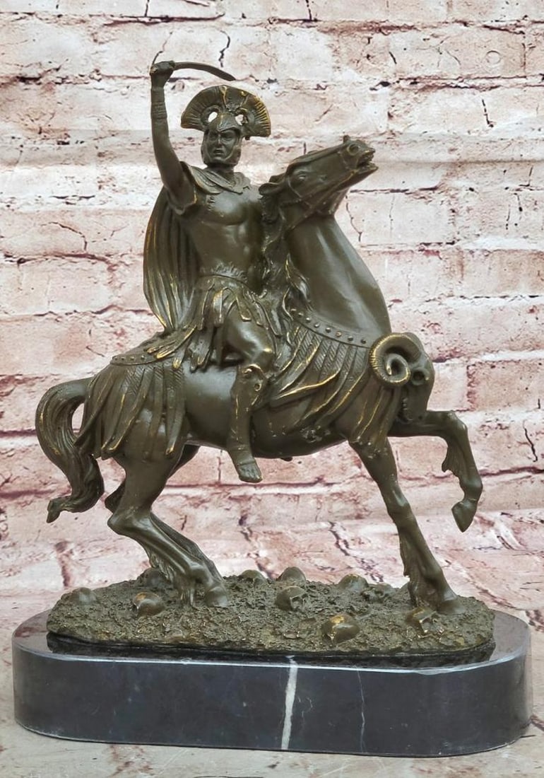 Mounted Roman Centurion Bronze Sculpture by Kamiko – 11" x 9": Mounted Roman Centurion Bronze Sculpture by Kamiko – 11" x 9" Presenting a dynamic bronze sculpture of a Roman Cavalry Centurion Soldier on horseback, created by the artist Kamiko. Crafted b