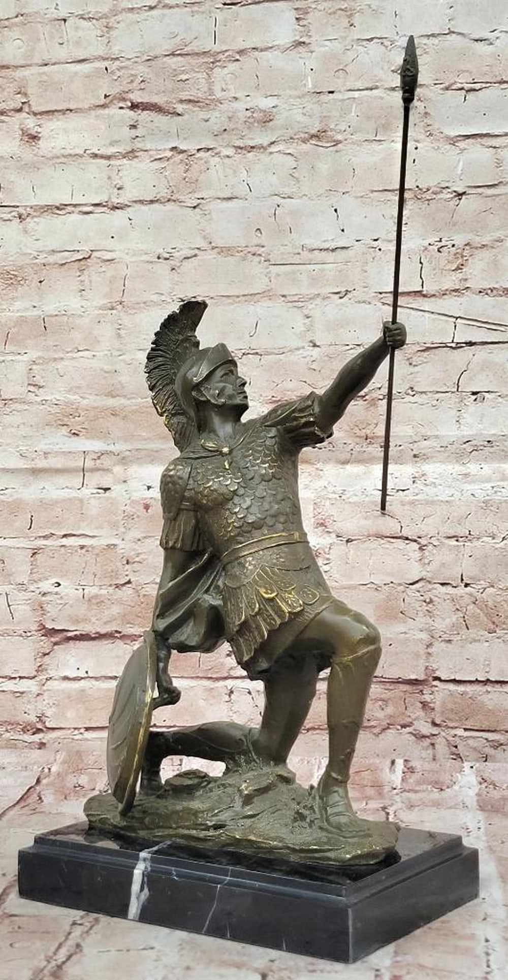 Roman Valor Bronze Gladiator Inspired by Drouot - 15" x 9": Roman Valor Bronze Gladiator Inspired by Drouot - 15" x 9" Roman Valor by Drouot is a commanding bronze sculpture that honors the enduring spirit of ancient warriors. Cast by hand using the tr