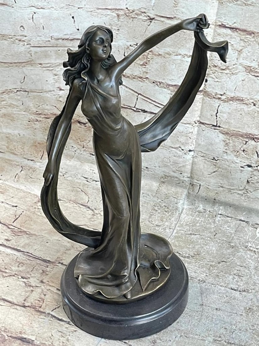 Bronze Sculpture of a Young Lady Gazing into the Sky - 13" x10": Bronze Sculpture of a Young Lady Gazing into the Sky - 13" x10" Immerse yourself in the enchanting beauty of this bronze sculpture, capturing a young lady gazing into the sky with curiosity an