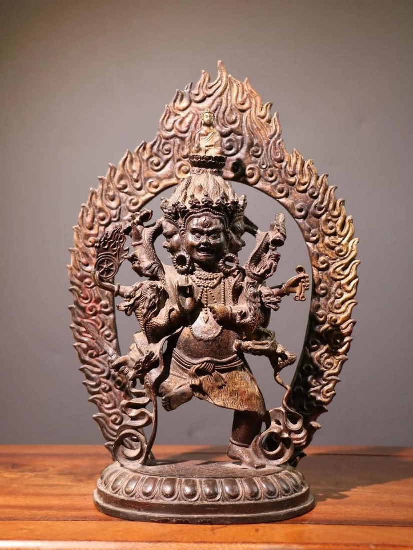 Chinese Antique Handmade Pure Copper Cinnabar Black Wealth God Statue: Chinese Antique Handmade Pure Copper Cinnabar Black Wealth God Statue An exquisite and rare Chinese antique statue depicting the Wealth God, meticulously handcrafted from pure copper and finished with